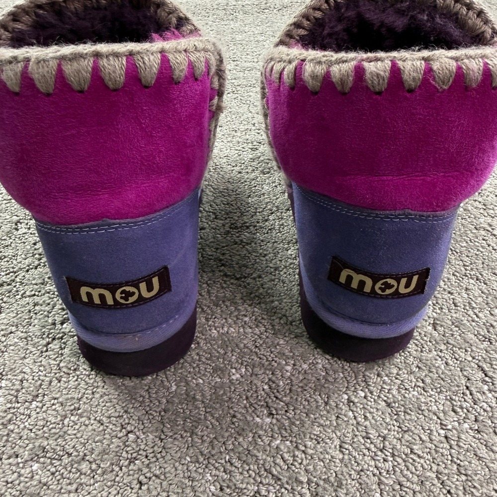 Mou Eskimo Boots Womens 38.5 Purple Suede Sheepskin Crochet Stitch Winter Boho - Picture 6 of 9